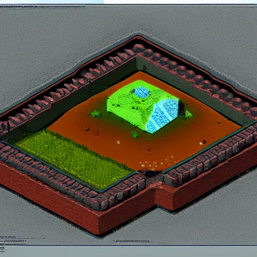 Image similar to isometric view of a colony on a lava planet, from a game made in 2006