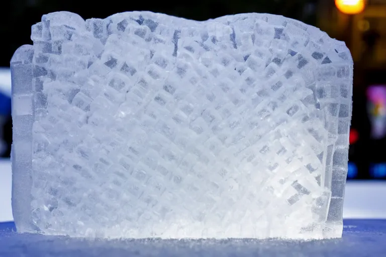 Image similar to a clear ice sculpture of a burger made entirely of ice, 4 k