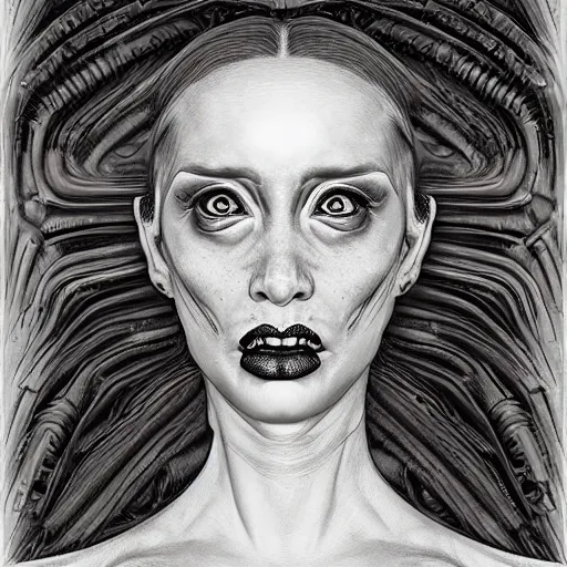 Prompt: portrait of a beautiful woman in the style of H.R. Giger