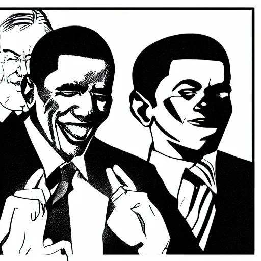 Image similar to Barak Obama, black and white manga pages