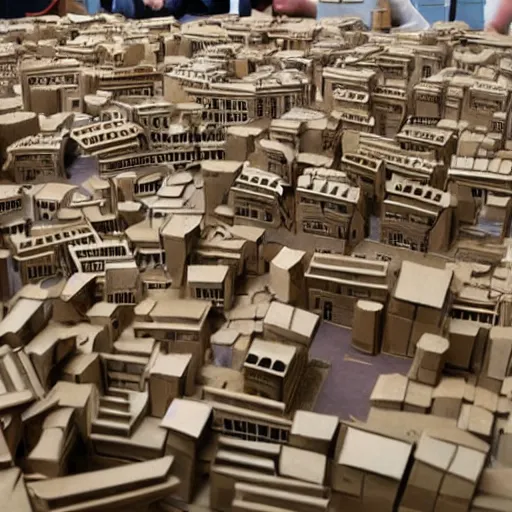 Prompt: a city made out of cardboard