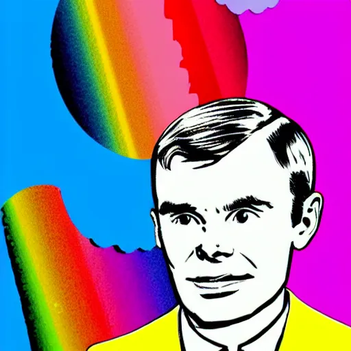 Image similar to rainbow alan turing. pop art.