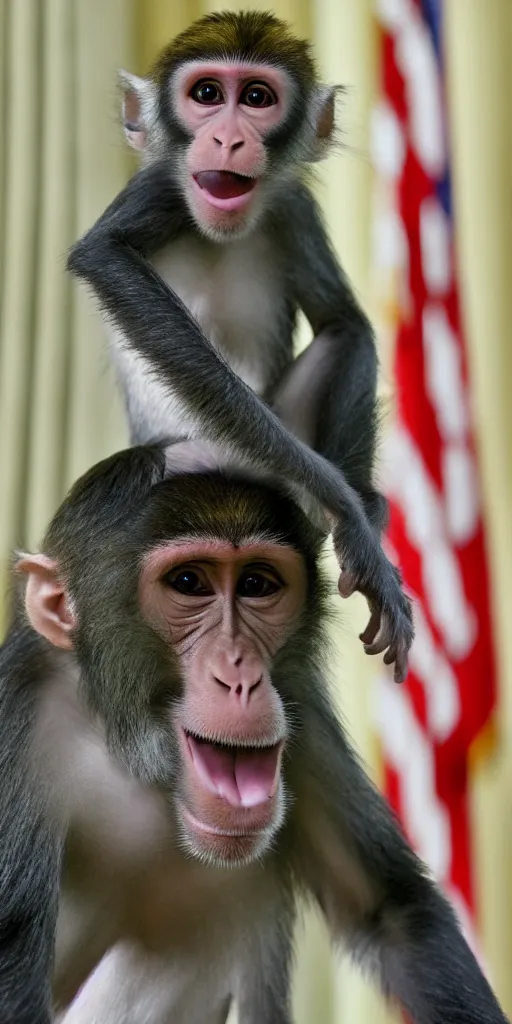 Prompt: a monkey in the white house, high quality image