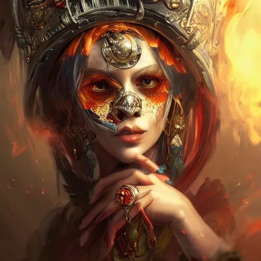 Prompt: pyromancer, maximalist, high detail, 8k, ornate, dark fantasy, realistic, masterpiece, Trending on art station, complex, WLOP