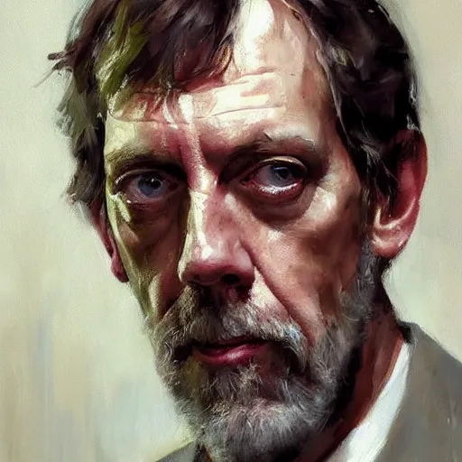 Image similar to face protrait of hugh laurie, jeremy mann painting