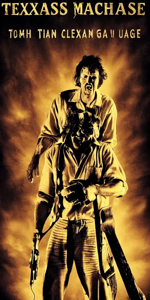 Prompt: texas chainsaw massacre movie poster, vintage, cinematic lighting, vivid vintage coloring