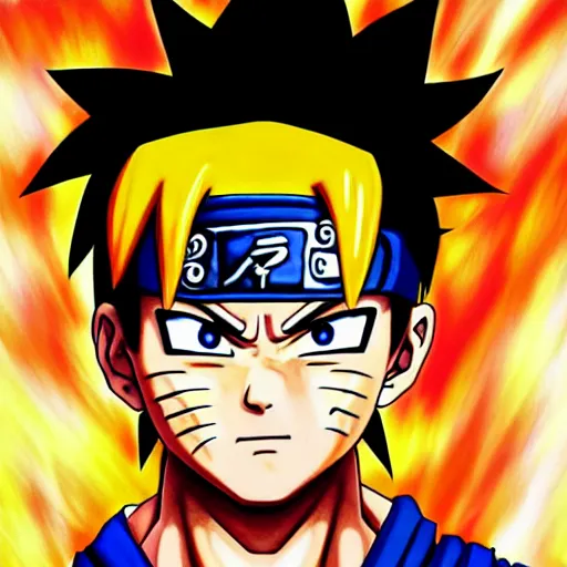 Image similar to ultra realistic portrait painting of naruto going super saiyan art by akira toriyama, 4 k, dragon ball artstyle, cel shaded, highly detailed, epic lighting, full body