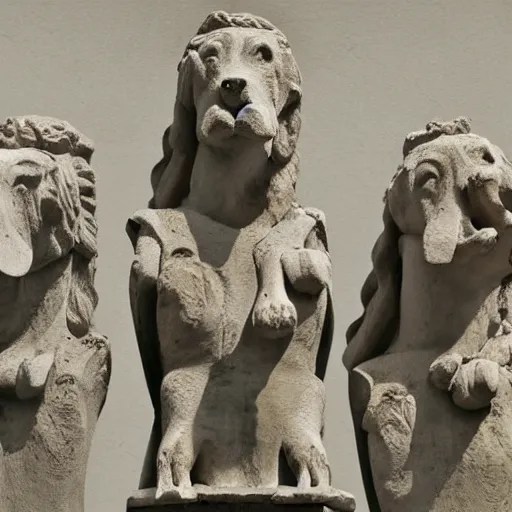 Image similar to a group of caryatids, but dog caryatids.