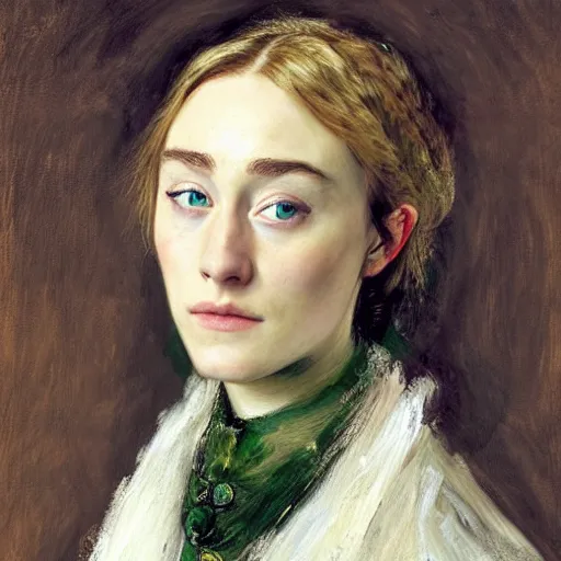 Prompt: a true-to-life portrait of Saoirse Ronan painted by John Everett Millais, real-life accurate face