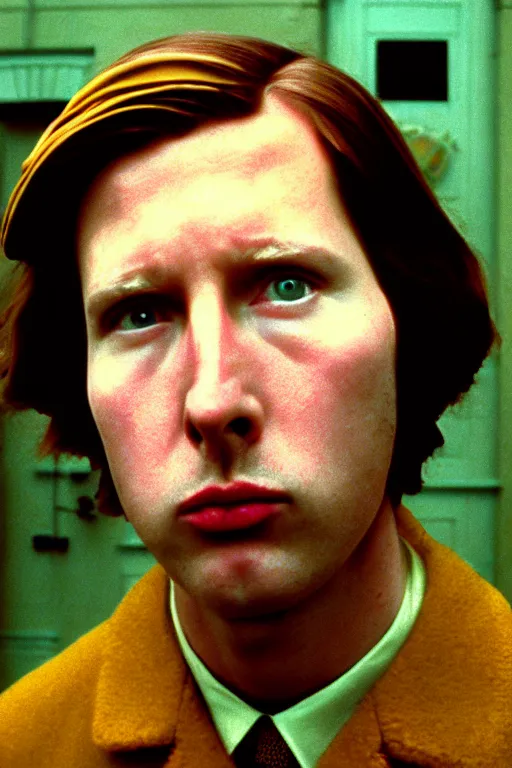 Image similar to beautiful wes anderson movie 3 5 mm film still insanely beautiful, tragically beautiful, only one head single portrait team fortress 2 heavy team fortress 2 heavy team fortress 2 heavy team fortress 2 heavy scout team fortress 2 heavy holding a sandwich, absurdly beautiful, elegant, photographic ultrafine hyperrealistic detailed face wes anderson color, vintage, retro,