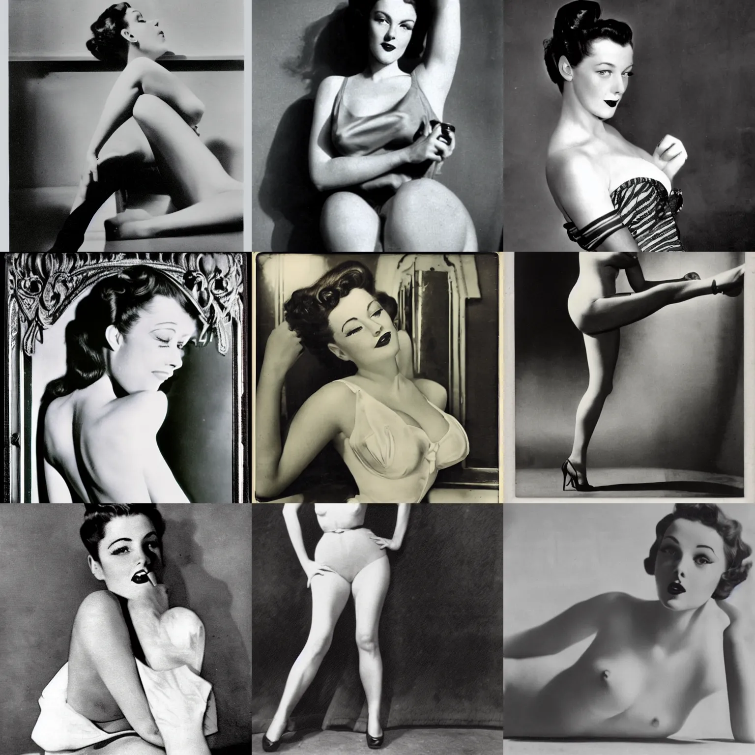 Prompt: photo, 1950’s photo, art nouveau, dribble, a pinup model posing for a picture