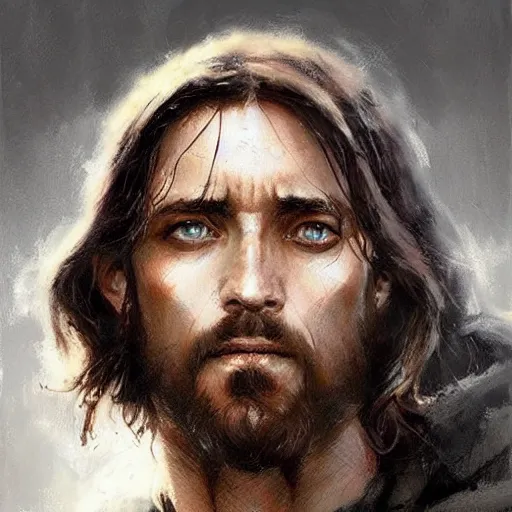 Prompt: portrait of jesus christ, tragic, military art, fantasy, hd shot, digital portrait, beautiful, artstation, comic style, by artgerm, guy denning, jakub rozalski, magali villeneuve and charlie bowater