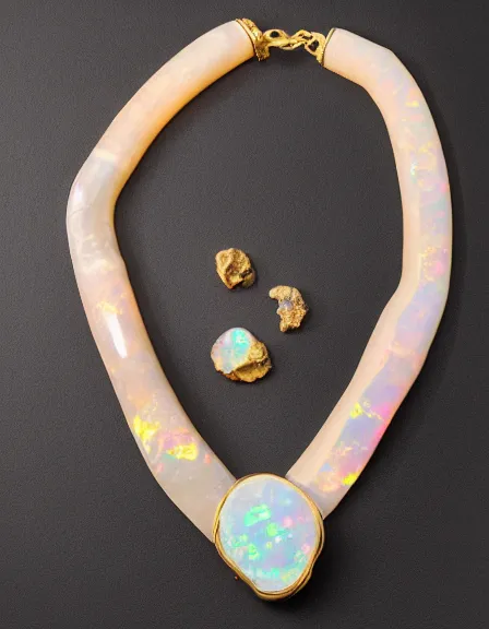 Prompt: 1 1 0 million years old opal and bones along some jewellery made of gold over black velvet