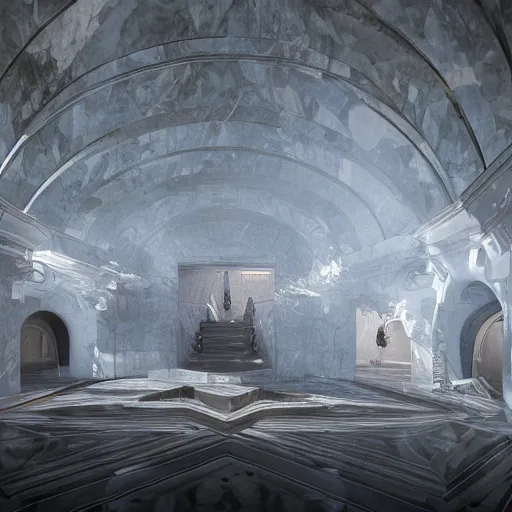 Image similar to the grand magical entrance, marble floors, art by kotaro chiba, volumetric lighting, epic composition