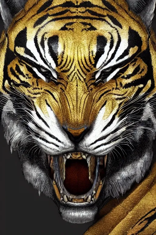 Image similar to portrait of a armored tiger knight. hyper realistic digital art. intricate. high detail.