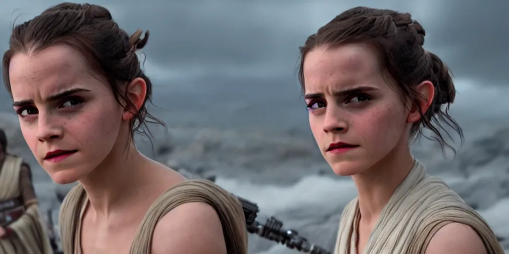 Prompt: emma watson as rey in the new star wars movie, cinematic, detailed, ultrawide