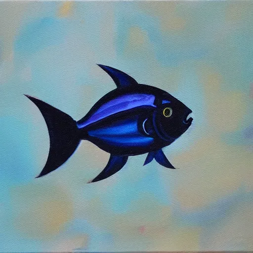 Image similar to dark blue beta fish swimming in a fish tank oil painting