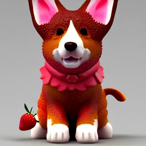 Image similar to corgi made of strawberry, in strawberry jam : ornate, dynamic, particulate, intricate, elegant, highly detailed, centered, artstation, smooth, sharp focus, octane render