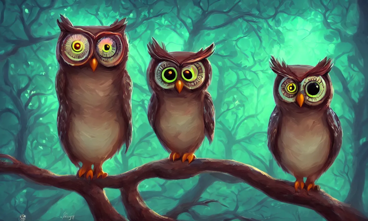 Cute Wise Owl in Mystical Tree · Creative Fabrica