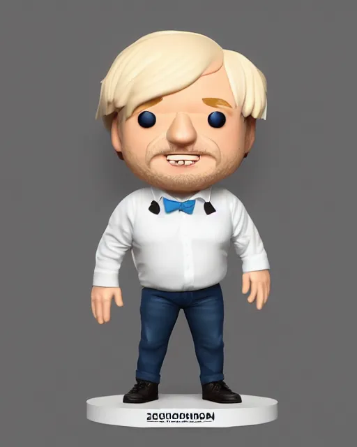 Prompt: full body 3d render of boris johnson as a funko pop, studio lighting, white background, blender, trending on artstation, 8k, highly detailed