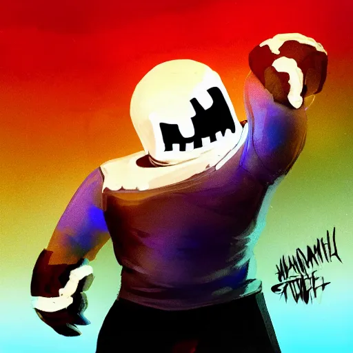 Image similar to super powerful sans, action pose, character portrait, undertale, fan art, alternate universe, epic, cool, awesome, digital art