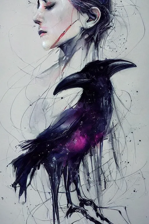 Image similar to scifi futuristic raven bird art by agnes cecile, beautiful, soft, smooth