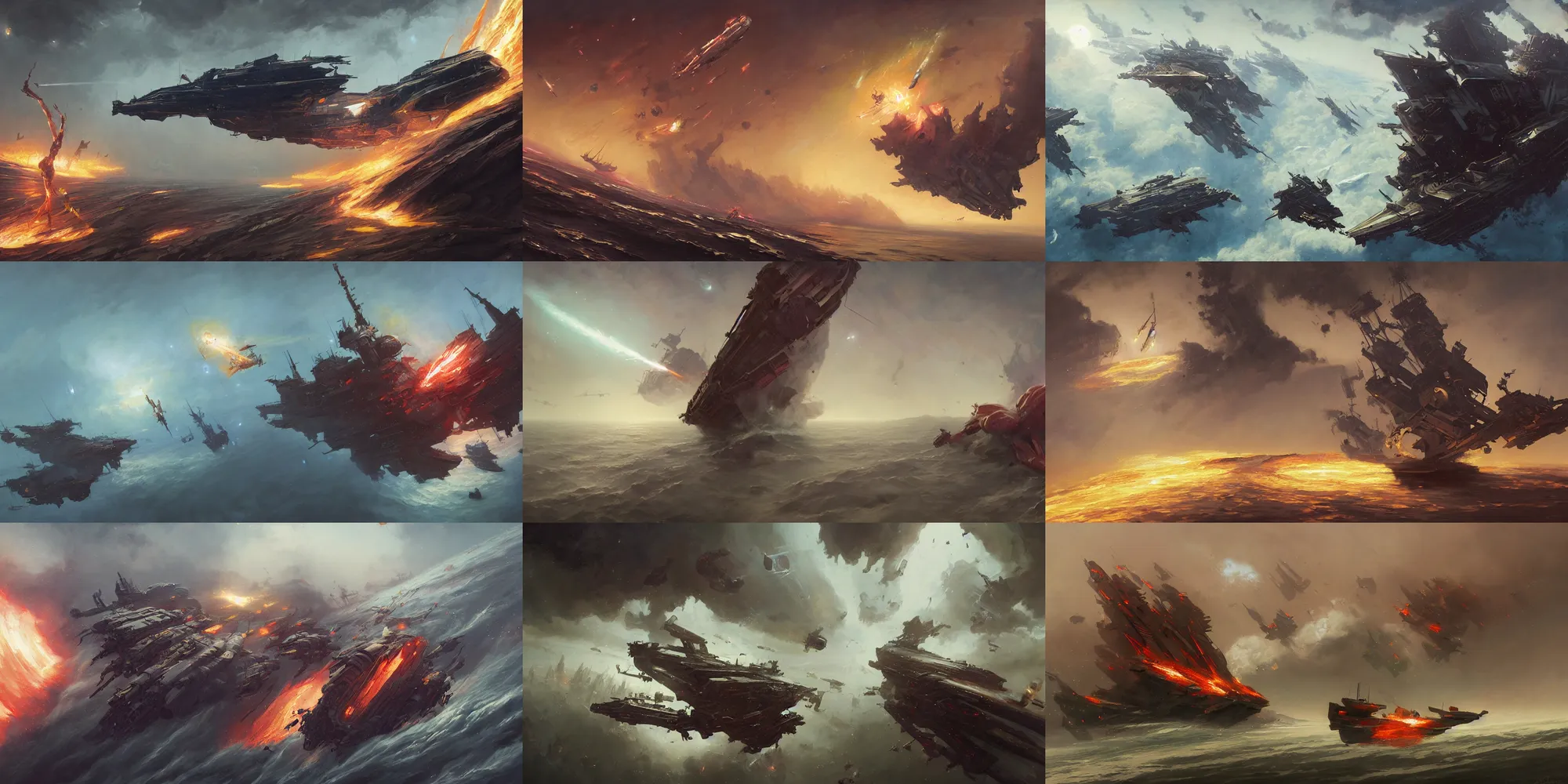 Prompt: a highly detailed epic cinematic concept art CG render digital painting artwork: attack ships on fire in space. By Greg Rutkowski, in the style of Francis Bacon and Syd Mead and Norman Rockwell and Beksinski, highly detailed, painted by Francis Bacon and Edward Hopper, painted by James Gilleard, surrealism, airbrush, Ilya Kuvshinov, WLOP, Stanley Artgerm, very coherent, triadic color scheme, art by Takato Yamamoto and James Jean