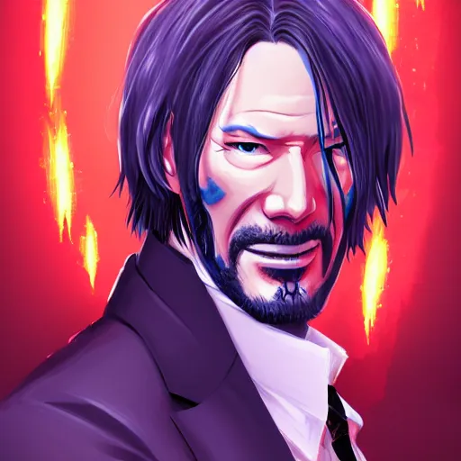 Prompt: anime portrait of John WIck as a shaman yedi using dark force to eliminate trump as an anime antagonist by Stanley Artgerm Lau, WLOP, Rossdraws, James Jean, Andrei Riabovitchev, Marc Simonetti, and Sakimichan, trending on artstation