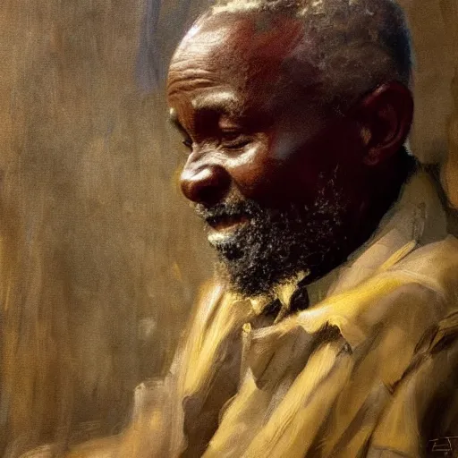 Image similar to a painting of a jovial, loving, daddy/fatherly, generous, kind wise elder and his on from Kenya by Henry Ossawa Tanner . dramatic angle, ethereal lights, details, smooth, sharp focus, illustration, realistic, cinematic, artstation, award winning, rgb , unreal engine, octane render, cinematic light, macro, depth of field, blur, red light and clouds from the back, highly detailed epic cinematic concept art CG render made in Maya, Blender and Photoshop, octane render, excellent composition, dynamic dramatic cinematic lighting, aesthetic, very inspirational, arthouse.