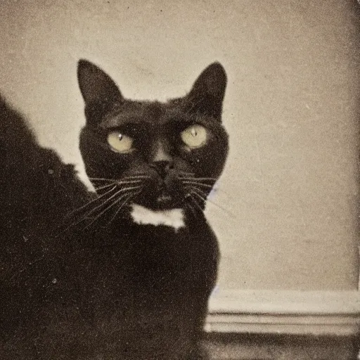 Prompt: an ominous old photo portrait of a cat baron. haunted