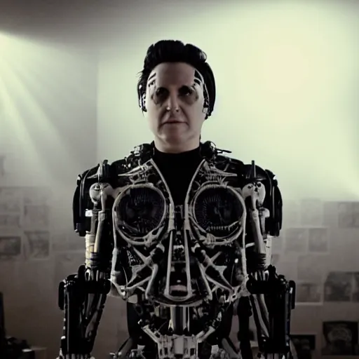 Prompt: movie still of synyster gates cyborg, cinematic composition, cinematic light, criterion collection, by edgar wright
