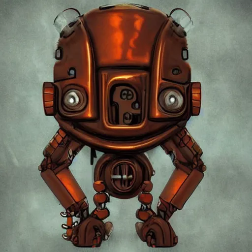 Prompt: cute metallic rusted old cyberpunk dark monster