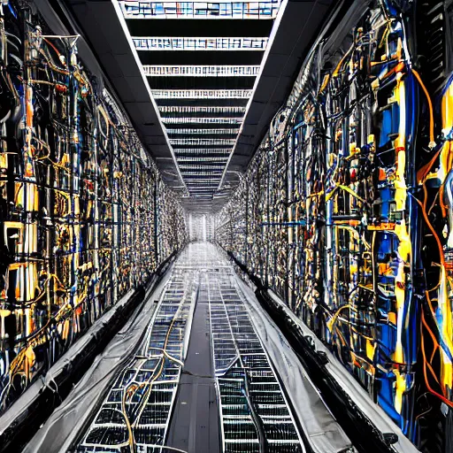 Image similar to diverse groups of humans building the insides of supercomputers, from behind, wide angle, elaborate, highly detailed, beautiful lighting