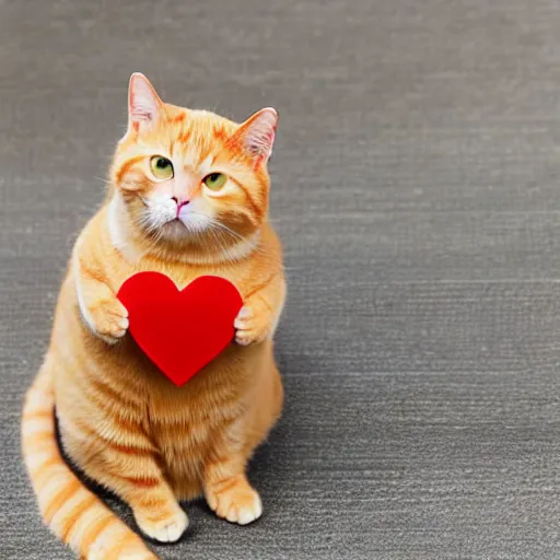 Image similar to cute orange tabby cat holding a sign with a red heart symbol