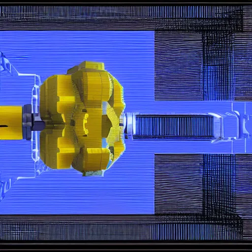 Image similar to a technical blueprint, voxel based world, space mining station on the surface of mars, myriad of interconnected yellow drop pod structures, connected via tubes