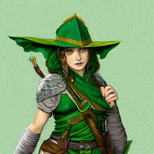 Prompt: portrait of a female dnd ranger, dungeons and dragons, full color, vivid, realistic illustration, upper body close up, dressed in green woodsy clothing
