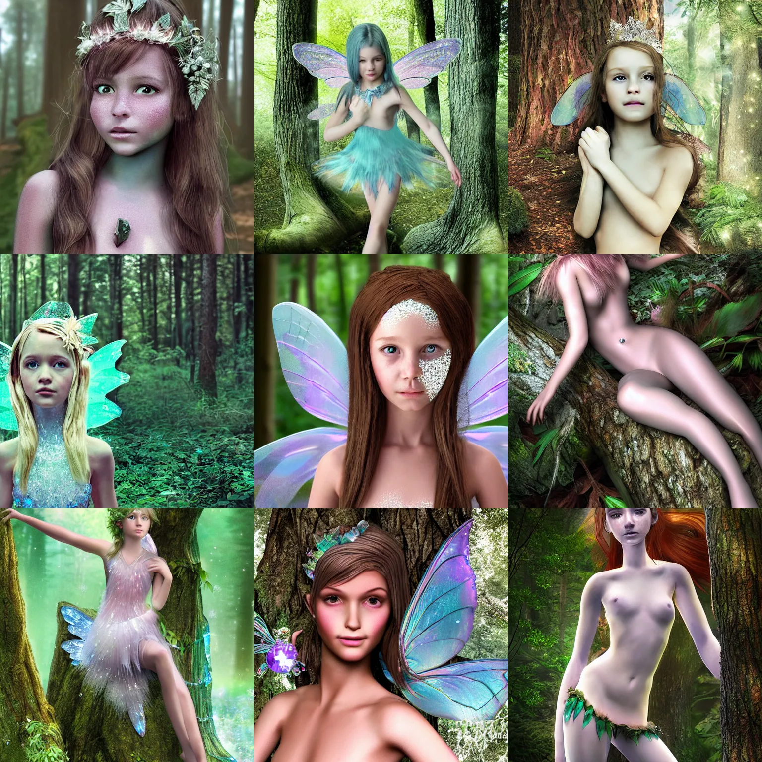 Prompt: fairy girl in the woods skin made of Crystal, photograph, detailed, realistic, realism