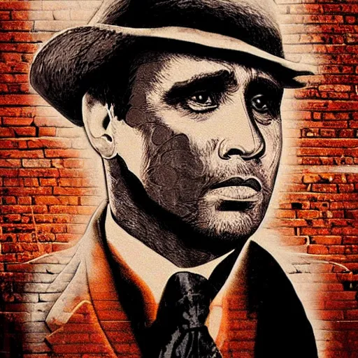 Image similar to a buffalo in the streets surrounded by bricks of flour digital illustration poster scarface, godfather, 8 k