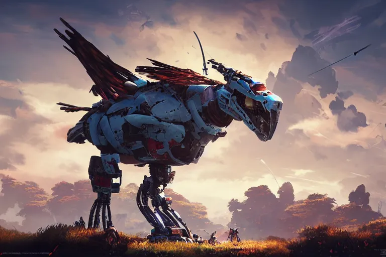 Image similar to stormbird machine mecanical creature robot of horizon forbidden west horizon zero dawn bioluminiscence global illumination ray tracing hdr fanart arstation by ian pesty and alena aenami artworks in 4 k