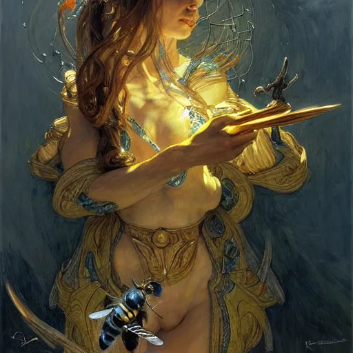 Image similar to highly detailed fork in the form of a bee, art by donato giancola, eugene delacroix, ruan jia, carl larsson, peter mohrbacher. trending on artstation, intricate details, energetic composition, concept art, illustration, elegant art, global illumination