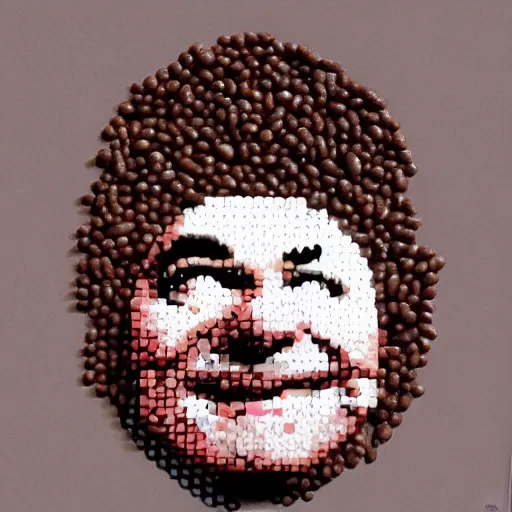 Image similar to photo of mr. bean made out of baked beans