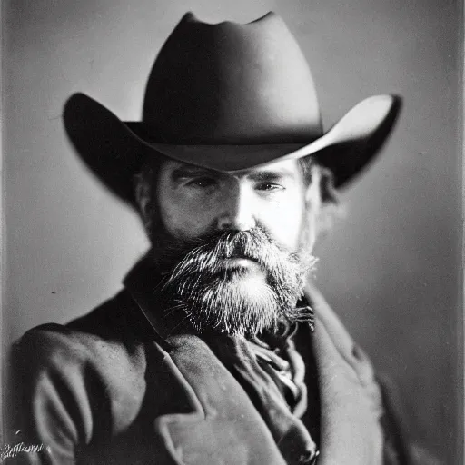 Prompt: real-life face portrait stubble beard cowboy Roger Clark as Arthur Morgan furrowed brown from red dead redemption 2 dramatic lighting late 1800s Daguerreian photo by Mathew Brady