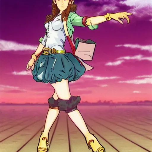 Image similar to aerith gainsborough in jojos bizarre adventure, high quality