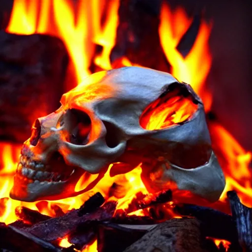 Image similar to flaming skull in a campfire