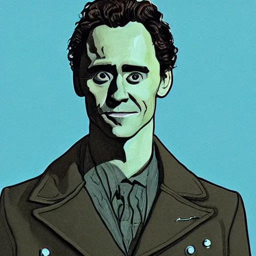 Image similar to “ tom hiddleston retro minimalist portrait by jean giraud, moebius, comic, 8 k ”