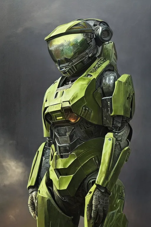 Prompt: praying mantis playing as master chief, oil on canvas, intricate, portrait, 8 k highly professionally detailed, hdr, cgsociety