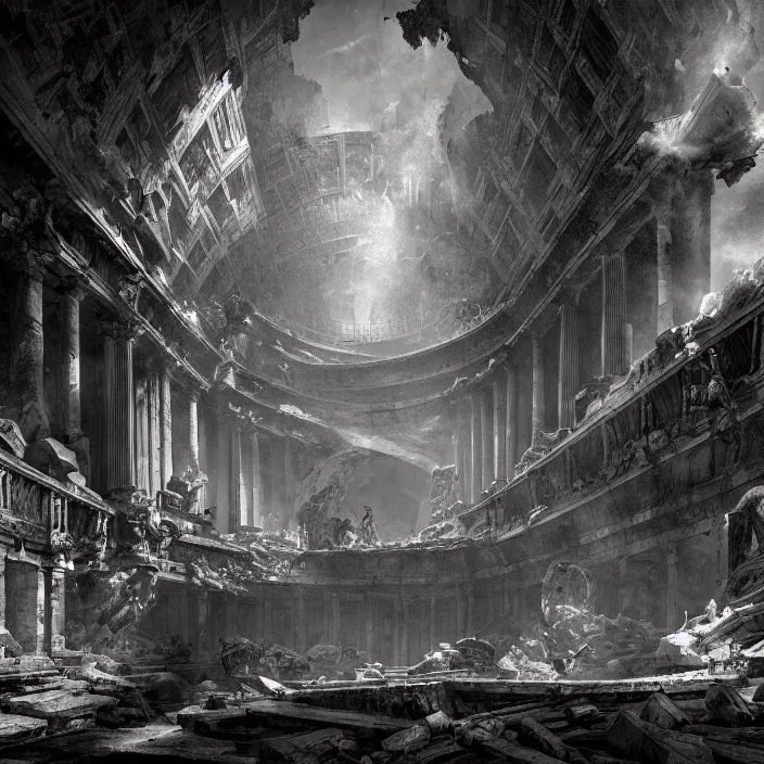 Prompt: piranesi's chamber, epic, by piranesi and greg rutkowski, hyper detailed, hd, 8 k