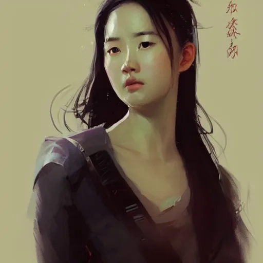 Image similar to “ portrait of liu yifei by greg rutkowski, young, attractive, highly detailed portrait, scifi, digital painting, artstation, concept art, smooth, sharp foccus ilustration, artstation hq ”