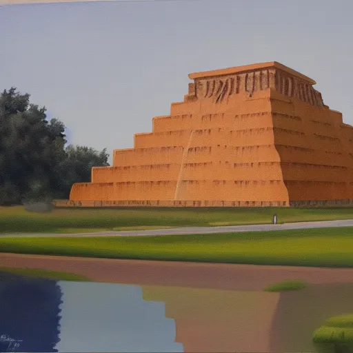 Image similar to a beautiful painting of a ziggurat, photorealist, 4 k