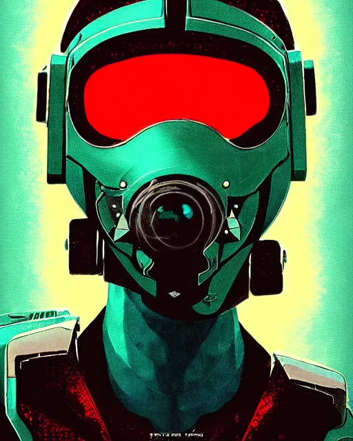 Image similar to sojourn from overwatch, african canadian, gray dread locks, teal silver red, teal cyber eyes, character portrait, portrait, close up, concept art, intricate details, highly detailed, vintage sci - fi poster, retro future, vintage sci - fi art, in the style of chris foss, rodger dean, moebius, michael whelan, and gustave dore